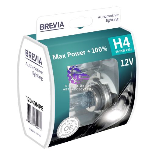 Галогенова лампа Brevia H4 12V 60/55W P43t Max Power +100% S2 (Арт. 12040MPS) 12040MPS фото