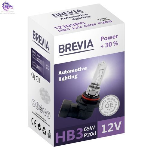 Галогенова лампа Brevia HB3 12V 65W Power +30% P20d 12103PC фото