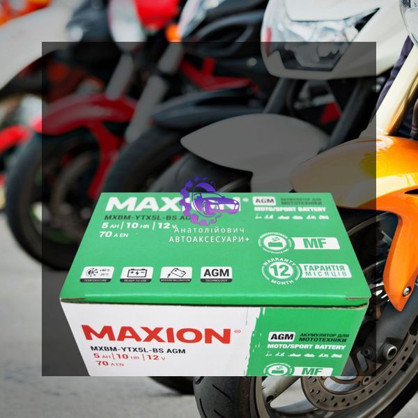 Мото акумулятор MOTO YTX 5L-BS MAXION (12V, 4A) сухий без електроліту (Арт. MXBM-YTX5L-BS) MXBM-YTX5L-BS фото