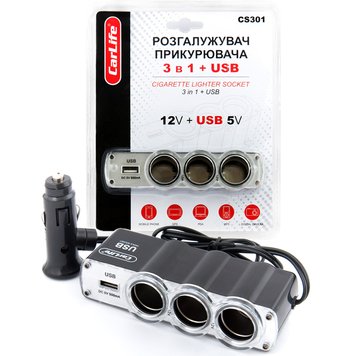 Розгалужувач прикурювача 3в1 + USB CarLife CS301 CS301 фото