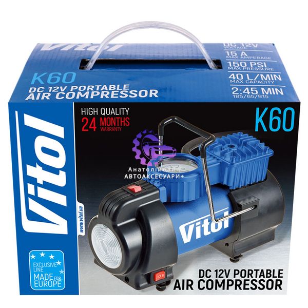 Компресор "ViTOL" К-60 150psi / 15Amp / 40л / лiхтар / прикурювач (Арт. К-60) К-60 фото