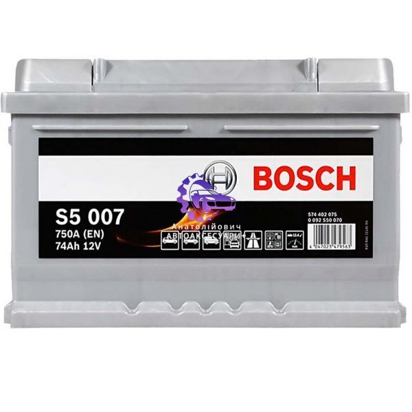 Акумулятор BOSCH S5 S50 070 74Ah 750A R+ LB3 (h=175) (Арт. 0092S50070) 0092S50070 фото
