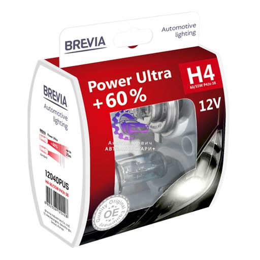 Галогенова лампа Brevia H4 12V 60/55W P43t Power Ultra +60% S2 (Арт. 12040PUS) 12040PUS фото