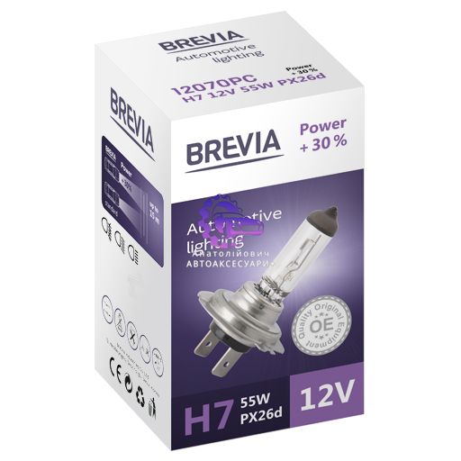 Галогенова лампа Brevia H7 12V 55W PX26d Power +30% CP (Арт. 12070PC) 12070PC фото