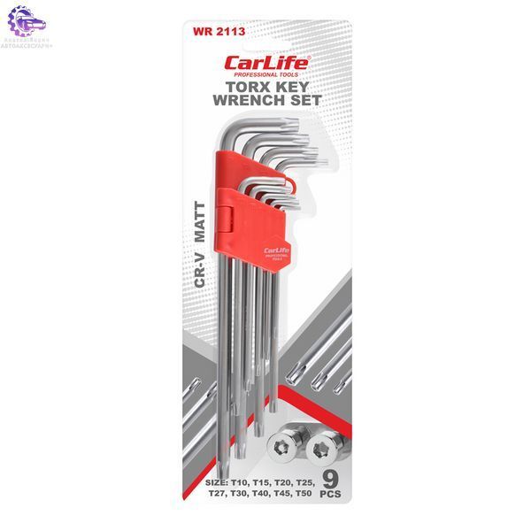 Набір ключів TORX з отвором CarLife WR2113 T10&ndash;T50 9шт WR2113 фото