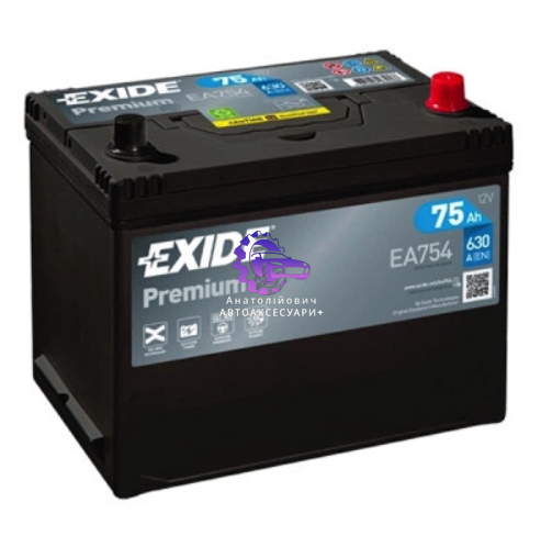 Автомобільний акумулятор EXIDE Premium Asia EA754 75Ah 630A R+ (D26) EA754 фото