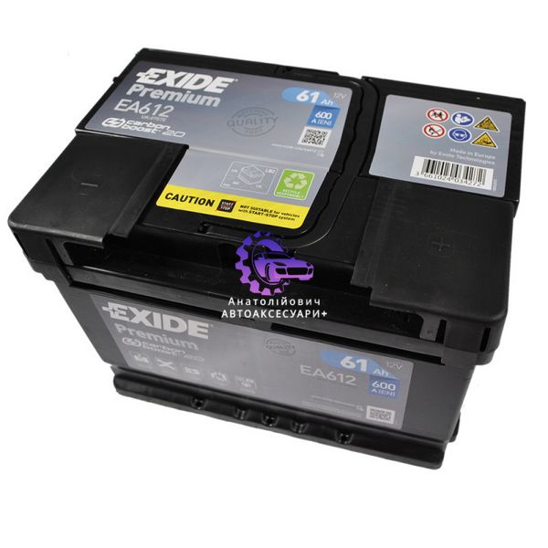 Автомобільний акумулятор EXIDE Premium 61Ah 600A R+ h=175 (Арт. EA612) EA612 фото