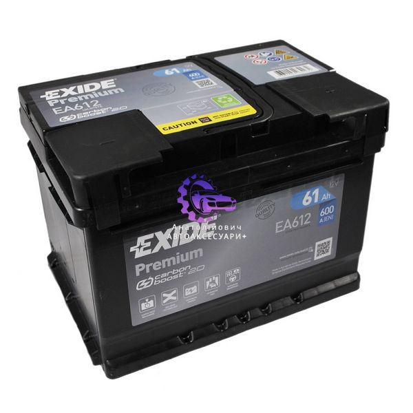 Автомобільний акумулятор EXIDE Premium 61Ah 600A R+ h=175 (Арт. EA612) EA612 фото