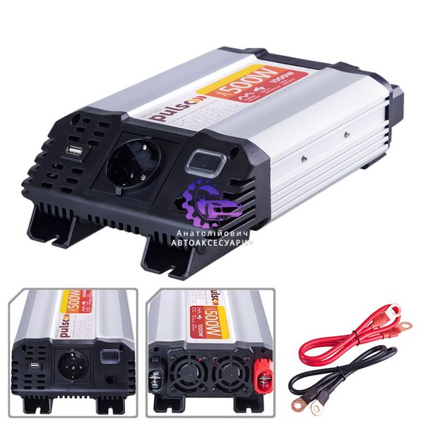 Перетворювач напруги PULSO/IMU-520/12V-220V/500W/ USB-5VDC2.0A/мод.хвиля/клеми IMU-520 фото