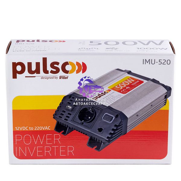 Перетворювач напруги PULSO/IMU-520/12V-220V/500W/ USB-5VDC2.0A/мод.хвиля/клеми IMU-520 фото