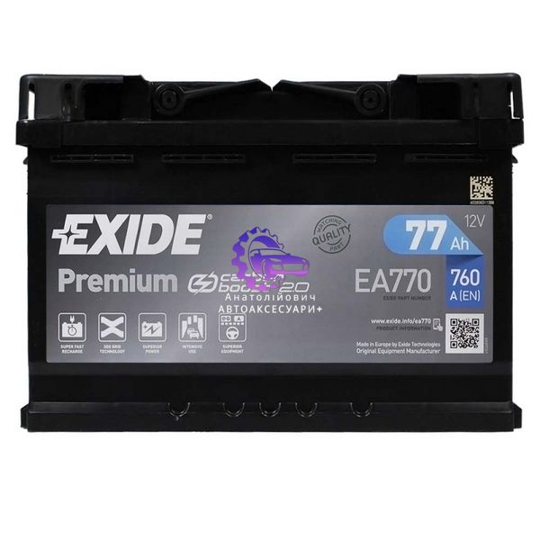 Автомобільний акумулятор EXIDE Premium 77Ah 760A R+ (Арт. EA770) EA770 фото