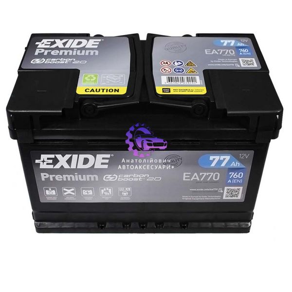 Автомобільний акумулятор EXIDE Premium 77Ah 760A R+ (Арт. EA770) EA770 фото