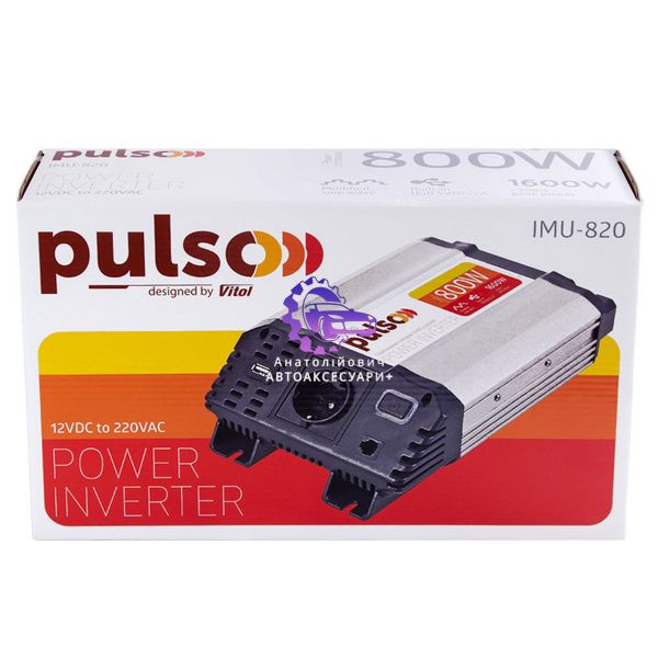 Перетворювач напруги PULSO/IMU-820/12V-220V/800W/ USB-5VDC2.0A/мод.хвиля/клеми IMU-820 фото