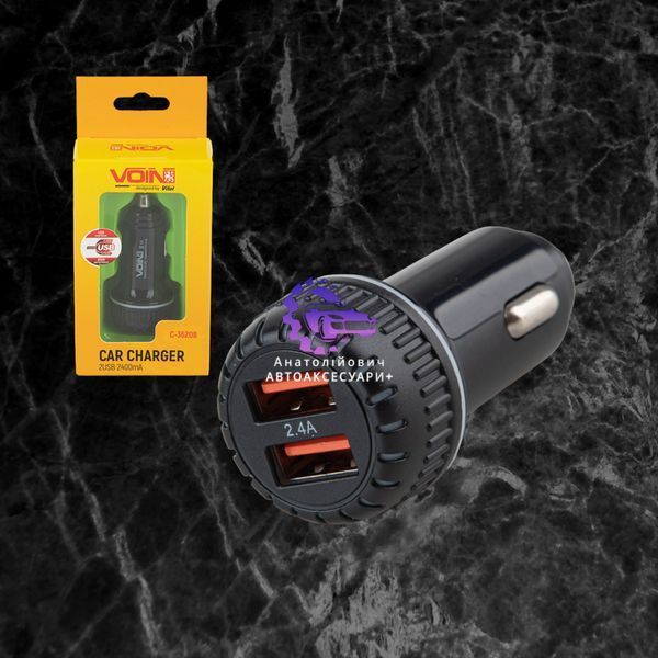 Автомобільний зарядний пристрій VOIN C-36208 2USB 2.4A 12/24V (Арт. C-36208) C-36208 фото