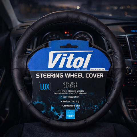 Чохол на кермо Vitol 2056 M 37&ndash;39 см, шкіра, чорний/БО