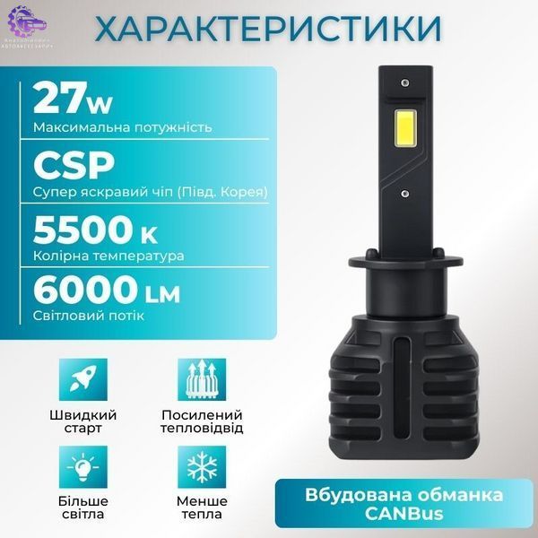 Світлодіодні лампи H1 для авто Carlamp Night Vision Gen 3 5500K 6000Lm (NVG3H1) NVG3H1 фото
