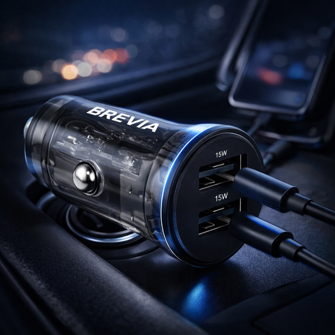 Автомобільний зарядний пристрій Brevia ePower DualDrive 15W 2xUSB-A, прозорий чорний (47015DUB) 47015DUB фото