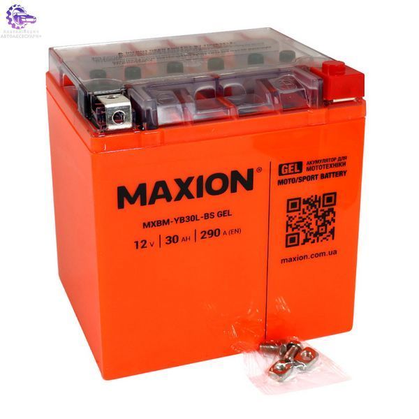Мотоакумулятор гелевий MAXION MXBM-YB30L-BS GEL 12V 30Ah 290A для мотоциклів, квадроциклів, скутерів MXBM-YB30L-BS GEL фото