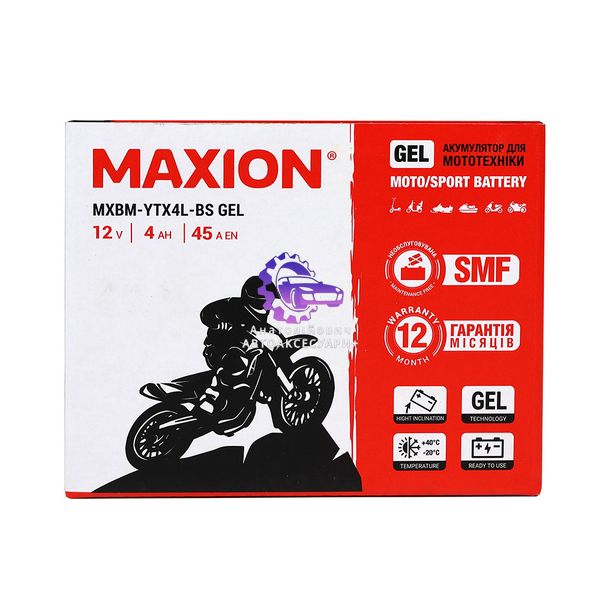 Мото акумулятор MAXION 24MXBM-YTX4L-BS GEL (12V, 4Ah, 45A, -/+) (Арт. 24MXBM-YTX4L-BS GEL) 24MXBM-YTX4L-BS GEL фото