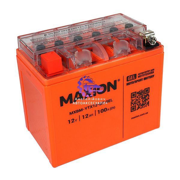 Мотоакумулятор гелевий MAXION MXBM-YTX12-BS GEL 12V 12Ah 100A для мотоциклів, квадроциклів, скутерів MXBM-YTX12-BS GEL фото