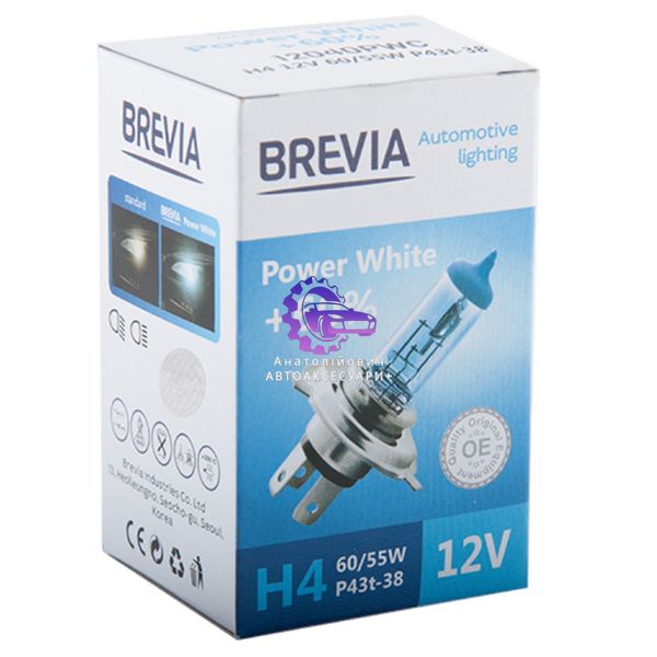 Галогенна лампа Brevia H4 12V 60/55W P43t Power White +60% 4300K CP (Арт. 12040PWC) 12040PWC фото