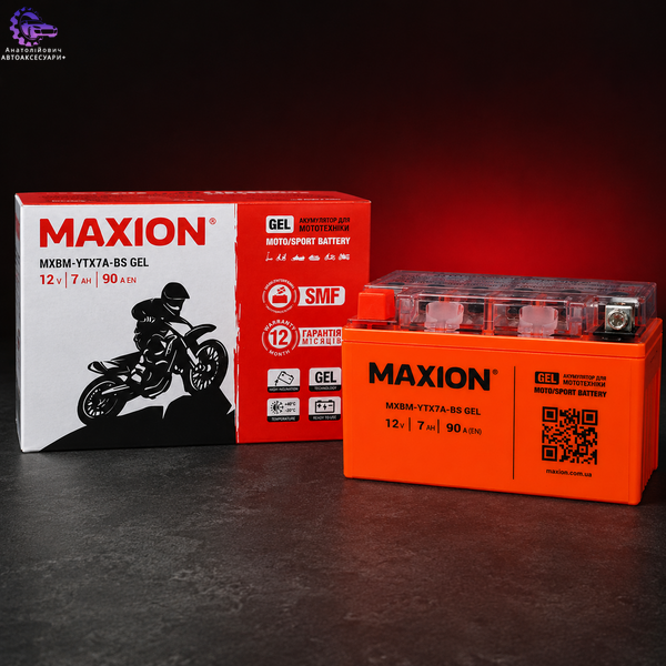 Мото акумулятор MAXION MXBM-YTX7A-BS GEL 12V 7Ah 90A L+ MXBM-YTX7A-BS GEL фото
