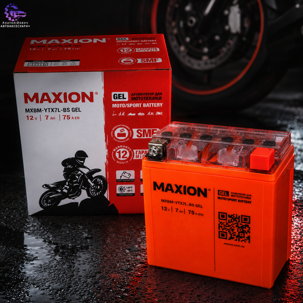 Мото акумулятор MAXION MXBM-YTX7L-BS GEL 12V 7Ah 75A R+ MXBM-YTX7L-BS GEL фото