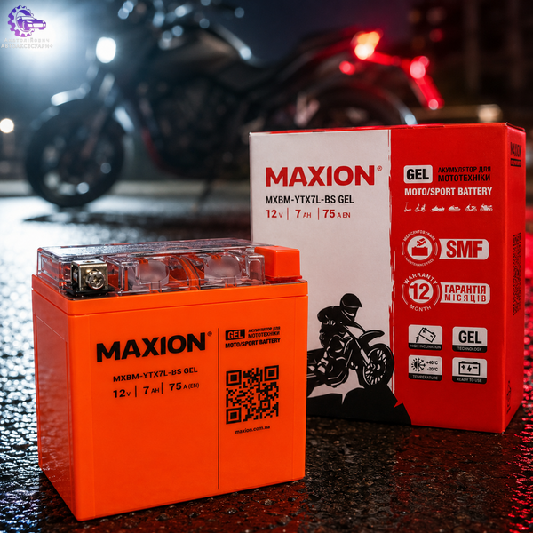 Мото акумулятор MAXION MXBM-YTX7L-BS GEL 12V 7Ah 75A R+ MXBM-YTX7L-BS GEL фото