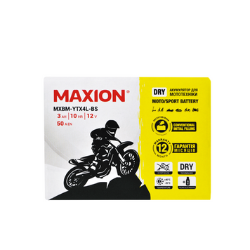 Мото акумулятор MAXION MXBM-YTX4L-BS AGM 12V, 4A, сухозаряджений без електроліту (Арт. MXBM-YTX4L-BS) MXBM-YTX4L-BS фото