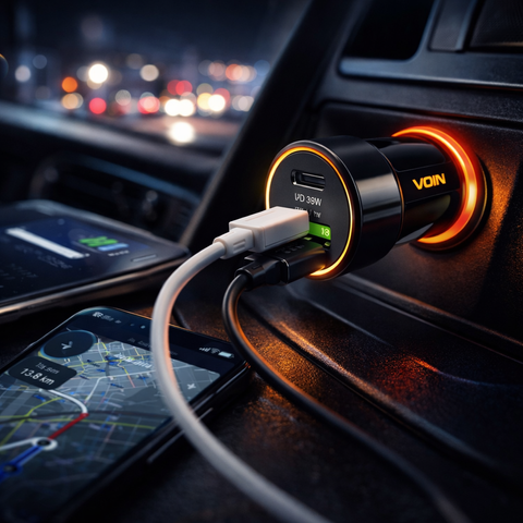 Авто зарядка VOIN 51W USB-C PD 33W + QC3.0 18W C-51210Q фото