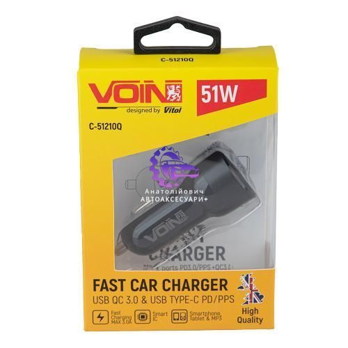 Авто зарядка VOIN 51W USB-C PD 33W + QC3.0 18W C-51210Q фото