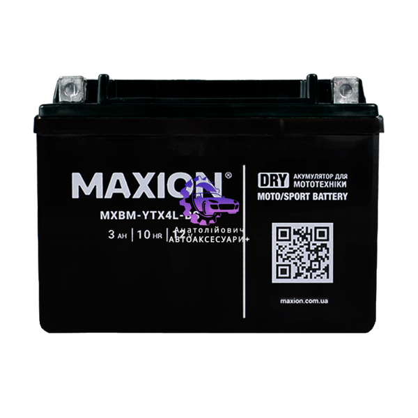 Мото акумулятор MAXION MXBM-YTX4L-BS AGM 12V, 4A, сухозаряджений без електроліту (Арт. MXBM-YTX4L-BS) MXBM-YTX4L-BS фото