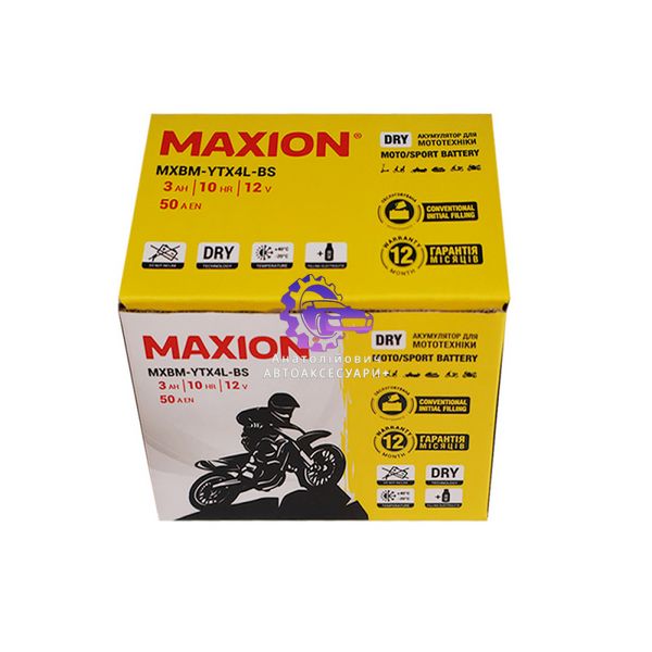 Мото акумулятор MAXION MXBM-YTX4L-BS AGM 12V, 4A, сухозаряджений без електроліту (Арт. MXBM-YTX4L-BS) MXBM-YTX4L-BS фото