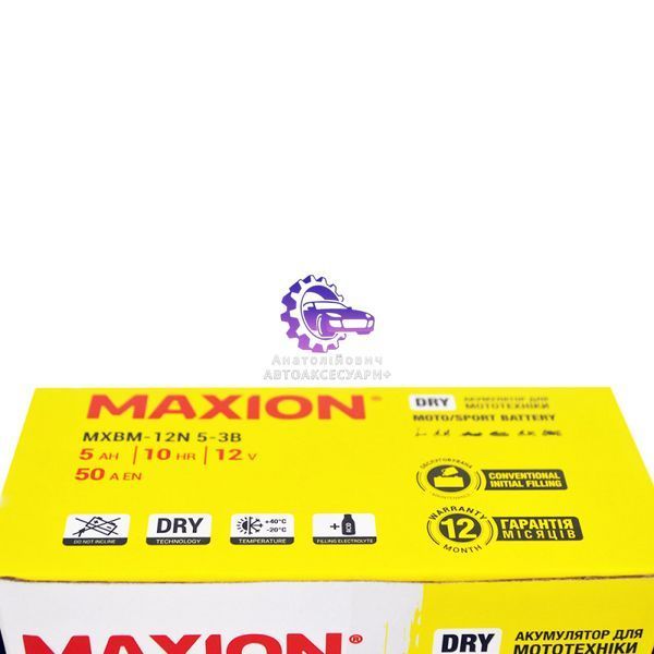 Мотоакумулятор MAXION MXBM-12N5-3B DRY 12V 5Ah 50A (R+) MXBM-12N5-3B фото