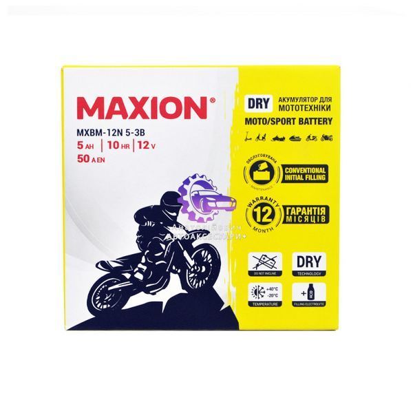 Мотоакумулятор MAXION MXBM-12N5-3B DRY 12V 5Ah 50A (R+) MXBM-12N5-3B фото