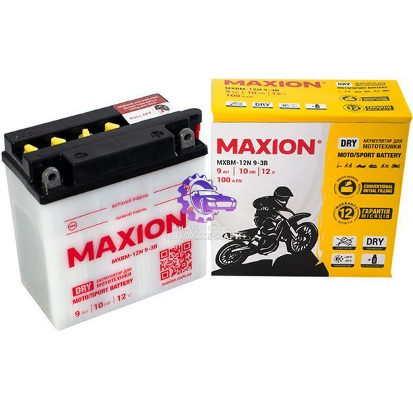 Акумулятор мотоциклетний Maxion MXBM-12N9-3B 12V 9Ah DRY (сухозаряджений) MXBM-12N9-3B фото