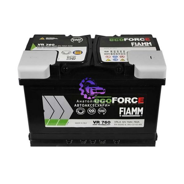 Автомобільний акумулятор FIAMM Ecoforce AGM 70Аh 760А R+ (VR760) (L3) (Арт. 7906200) 7906200 фото