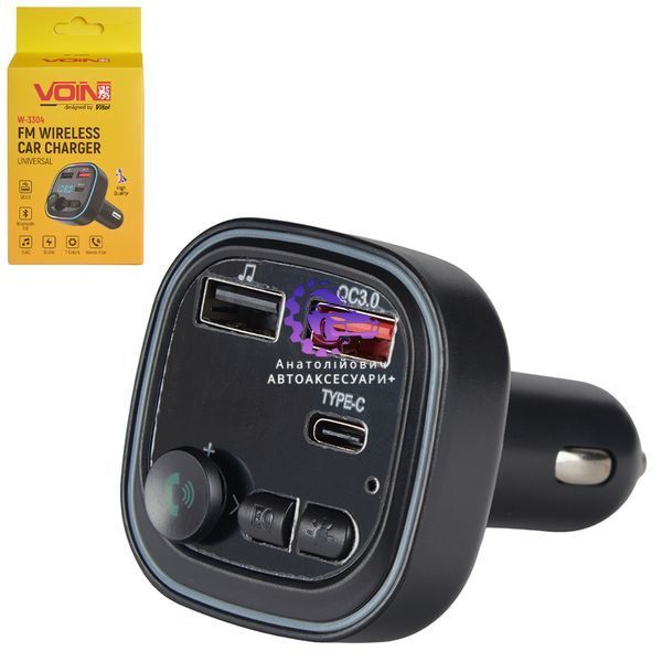 FM-модулятор VOIN W-3304 BT 5.0, QC3.0, Type-C, Hands Free W-3304 фото