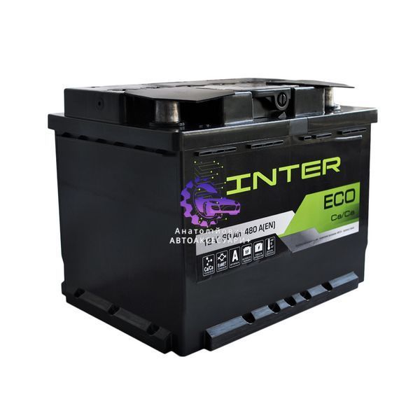 Автомобільний акумулятор INTER Eco 60Ah 480A L+ L2 (4820219073536) - Звичайна технологія, Ліва полярність, Євро-формат, Україна 4820219073536 фото