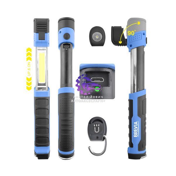 Телескопічний LED-ліхтар Brevia 3W COB+1W LED 300lm Li-Ion 2000mAh USB Type-C IP20 IK07 (Арт. 11350) 11350 фото