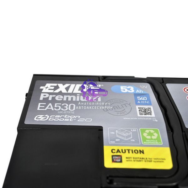 Автомобільний акумулятор EXIDE Premium EA530 53Ah 540A R+ (Арт. EA530) EA530 фото