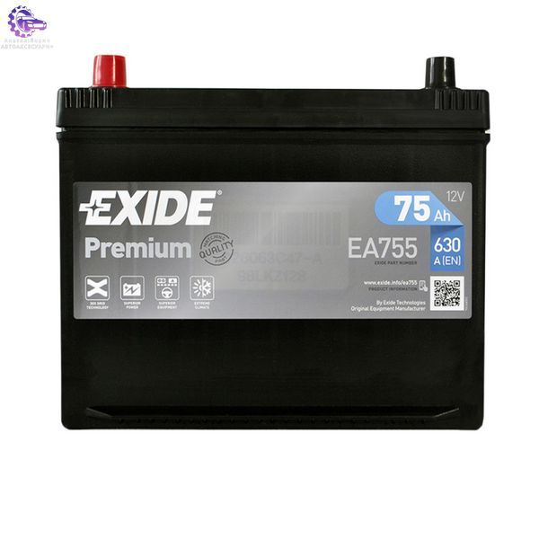 Акумулятор EXIDE Premium Asia 75Ah 630A L+ D26 EA755 фото