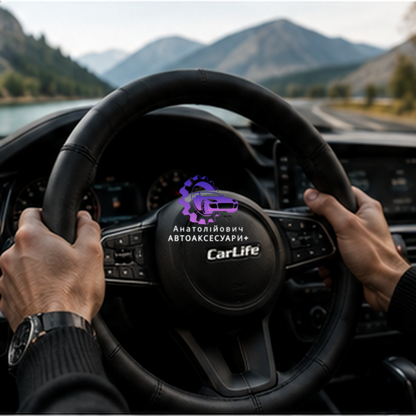 Чохол на кермо CarLife SW240M 37&ndash;39 см шкіряний чорний SW240M фото