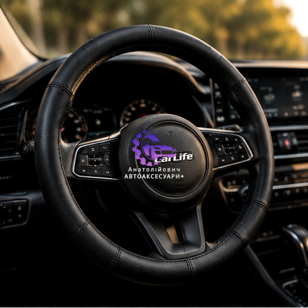 Чохол на кермо CarLife SW240M 37&ndash;39 см шкіряний чорний SW240M фото
