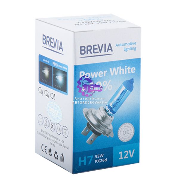 Галогенова Лампа Brevia H7 12V 55W PX26d Power White +60% 4300K CP (Арт.12070PWC) 12070PWC фото