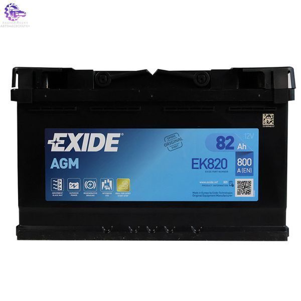 Автомобільний акумулятор EXIDE Start-Stop AGM EK820 82Ah 800A R+ EK820 фото