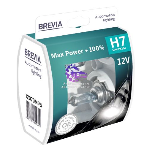 Галогенна Лампа Brevia H7 12V 55W PX26d Max Power +100% S2 (Арт.12070MPS) 12070MPS фото