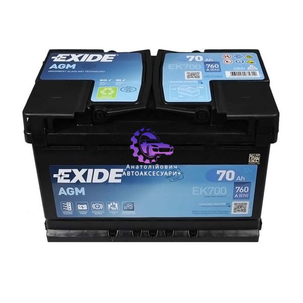 Автомобільний акумулятор EXIDE Start-Stop AGM (EK700) 70Аh 760A R+ (Арт. EK700) EK700 фото