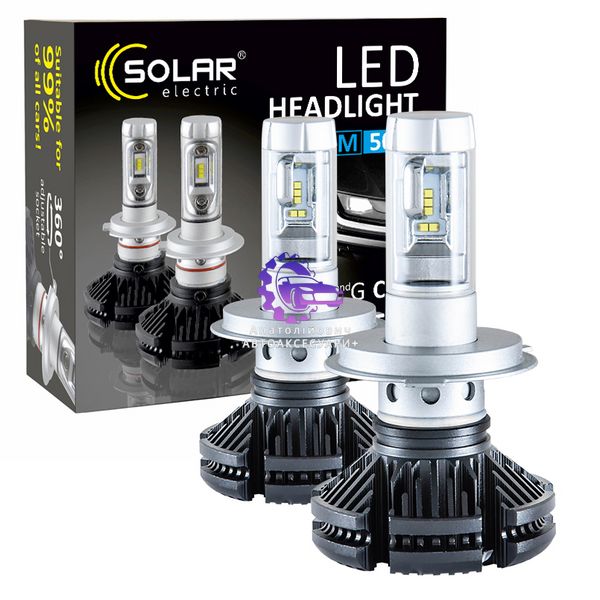 LED Автолампа SOLAR H4 6000Lm 50W ZES 12/24V Білий (арт. 8804) 8804 фото