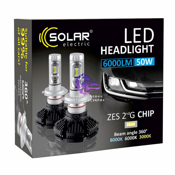 LED Автолампа SOLAR H4 6000Lm 50W ZES 12/24V Білий (арт. 8804) 8804 фото